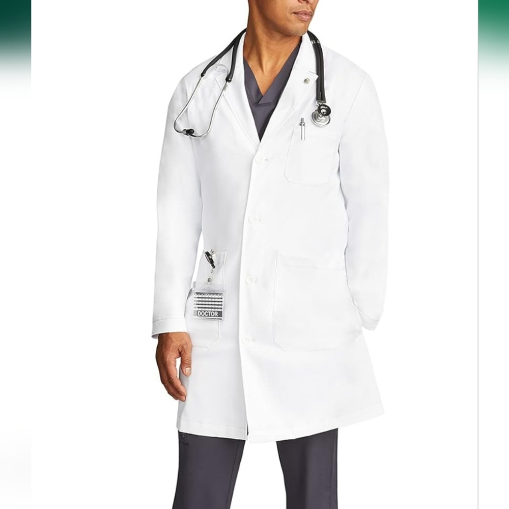 HEALING HANDS The White Coat Men's 6 Pocket Full Length Lab Coat